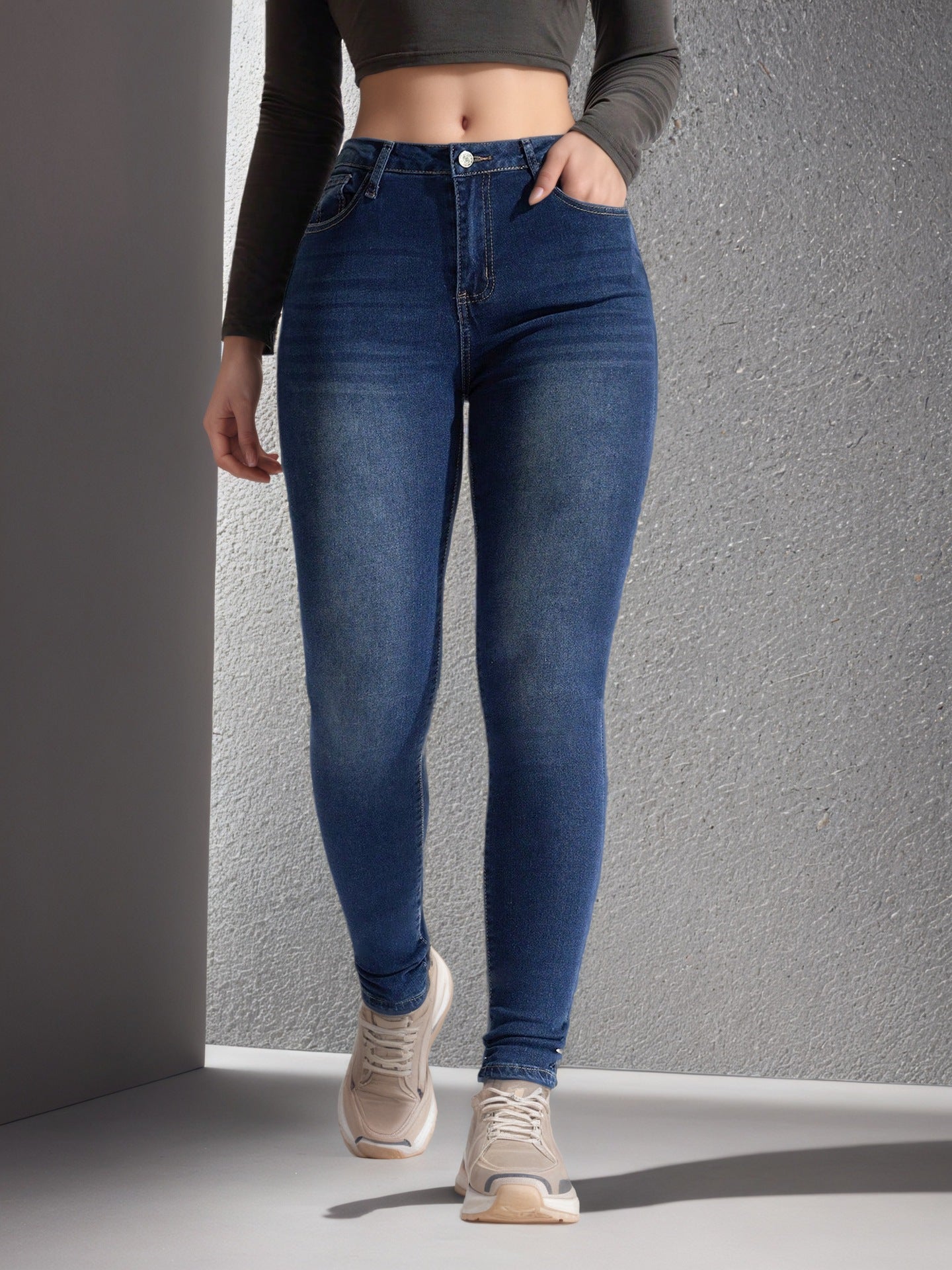 Stretchy Slim-fit Skinny Jeans High-waisted With Tummy-control Design
