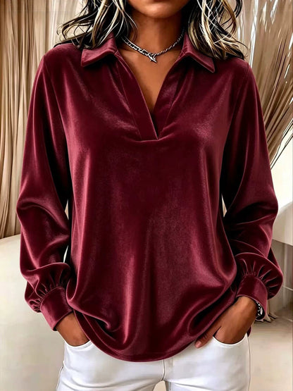 V-neck Long-sleeve Loose-fitting Womens Top