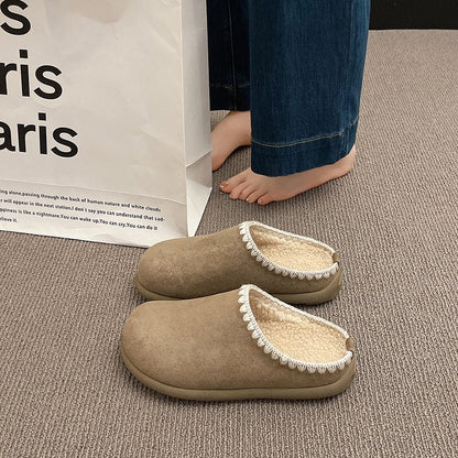 Retro Home Baotou Slippers Simple Lace Thick Bottom Half Dragging
