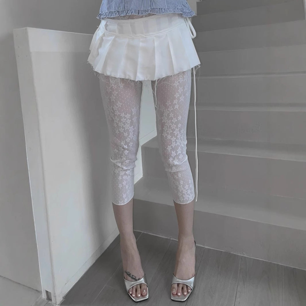 Women's Retro Pentagram Jacquard Lace Stretch Leggings