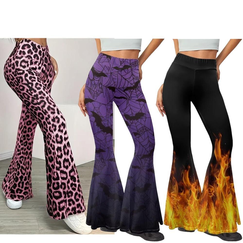 Leopard-print Hip-lifting Tight Leggings Straight-leg Bootcut Pants