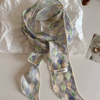 Korean-style Retro Floral Long Silk Scarf
