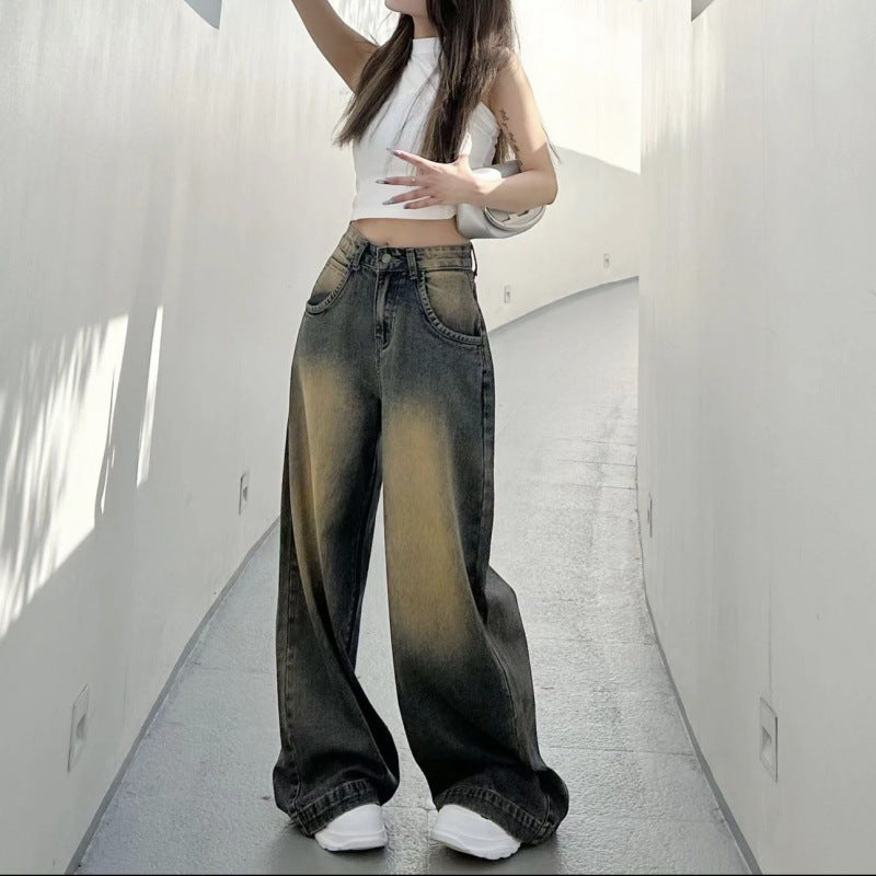 Retro-distressed High-waisted Loose-fit Jeans For Women