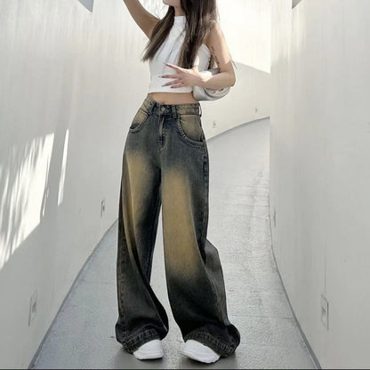 Retro-distressed High-waisted Loose-fit Jeans For Women