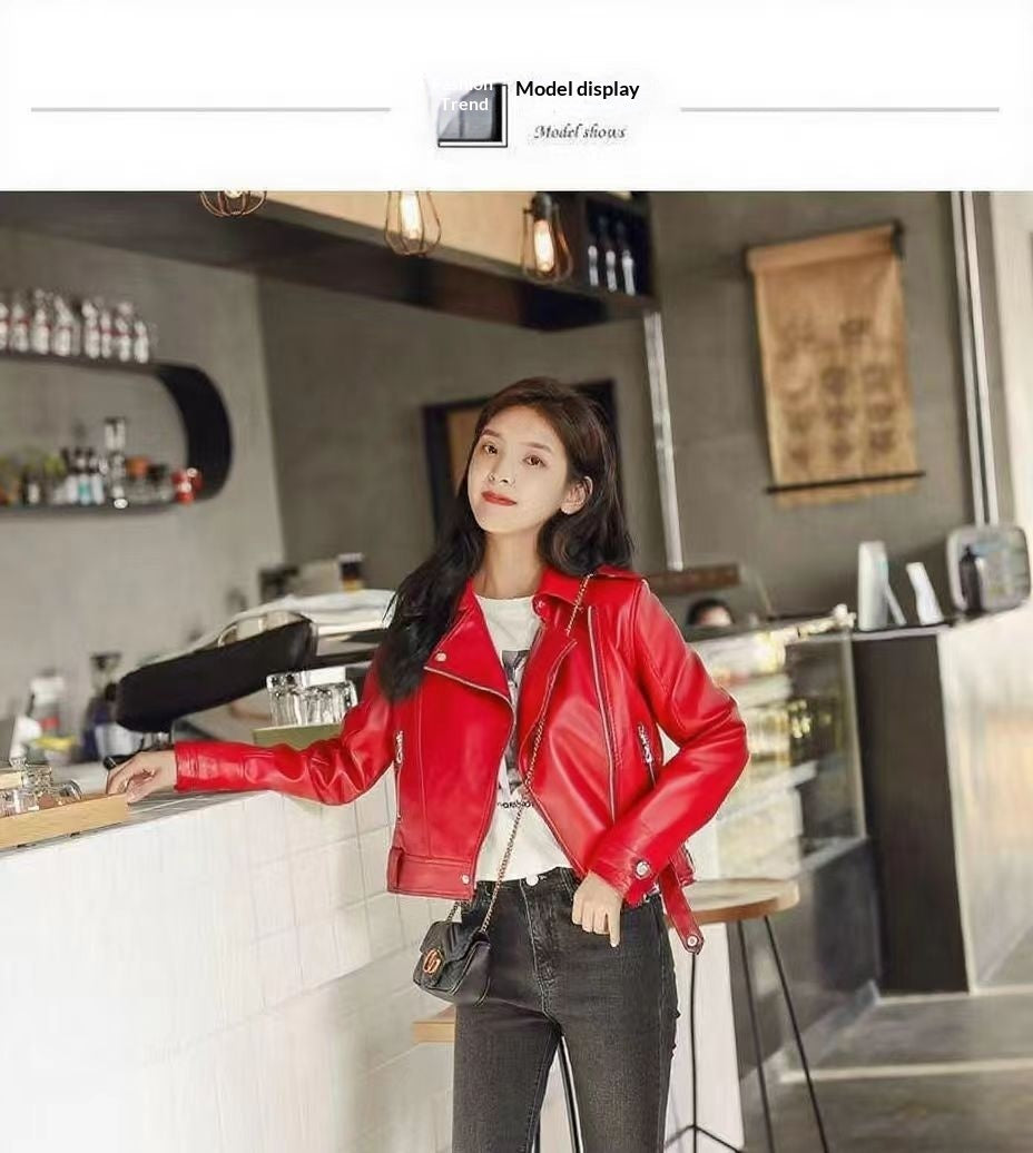 Short Slim-fit PU Leather Jacket