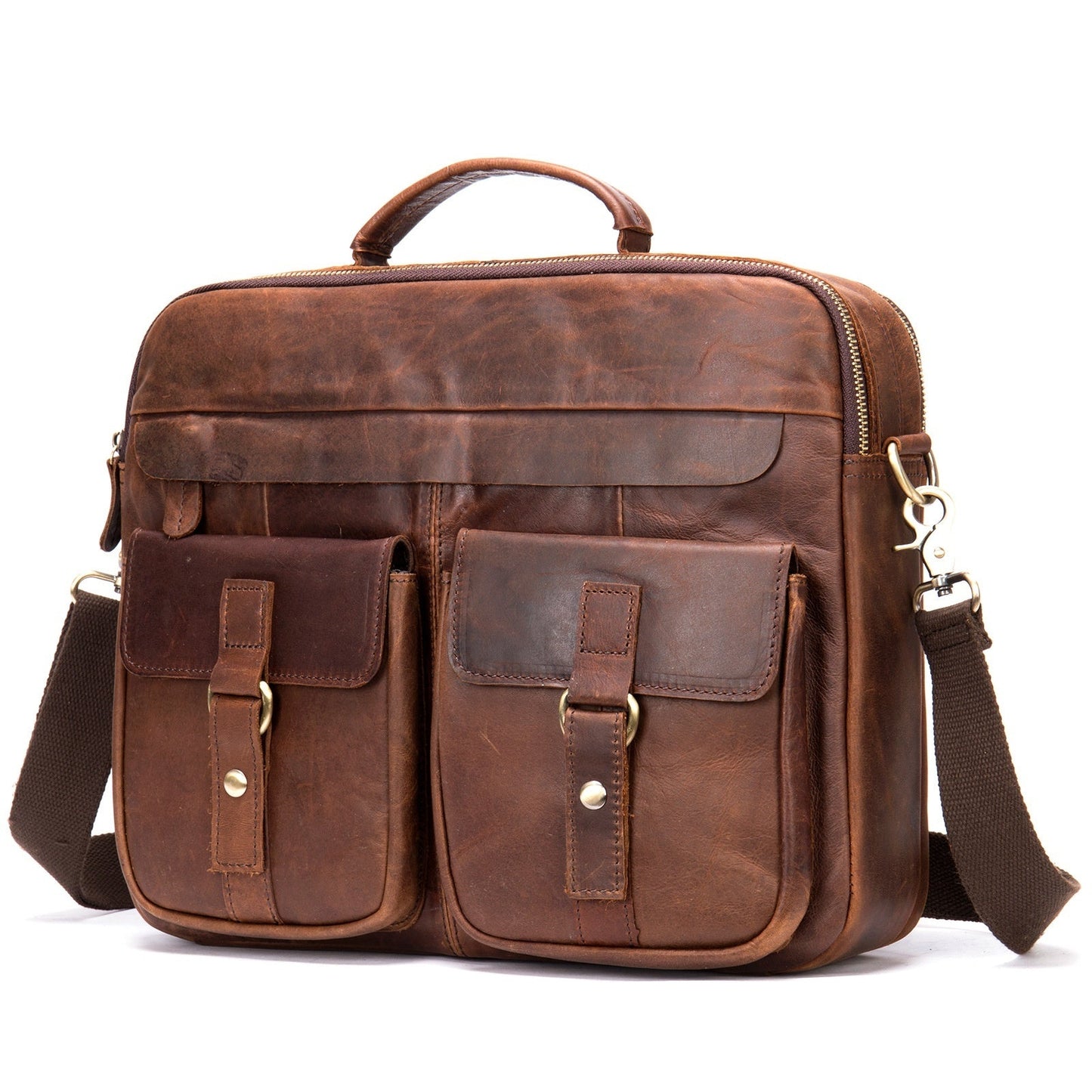 Retro Mens Shoulder Crossbody Bag Full-Grain Leather Handbag Business Briefcase