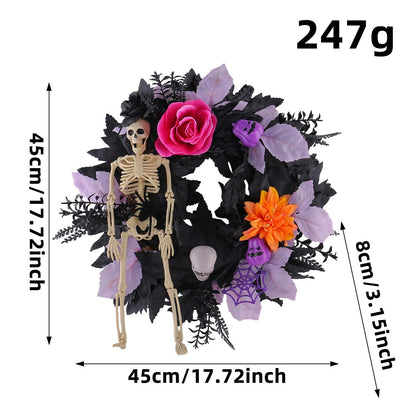 Halloween Skull Wreath Decoration - Spooky Gothic Door Hanger for Home Party Decor