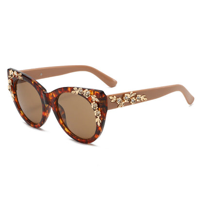 Rimless Floral-patterned Rhinestone Tortoiseshell-frame Sunglasses