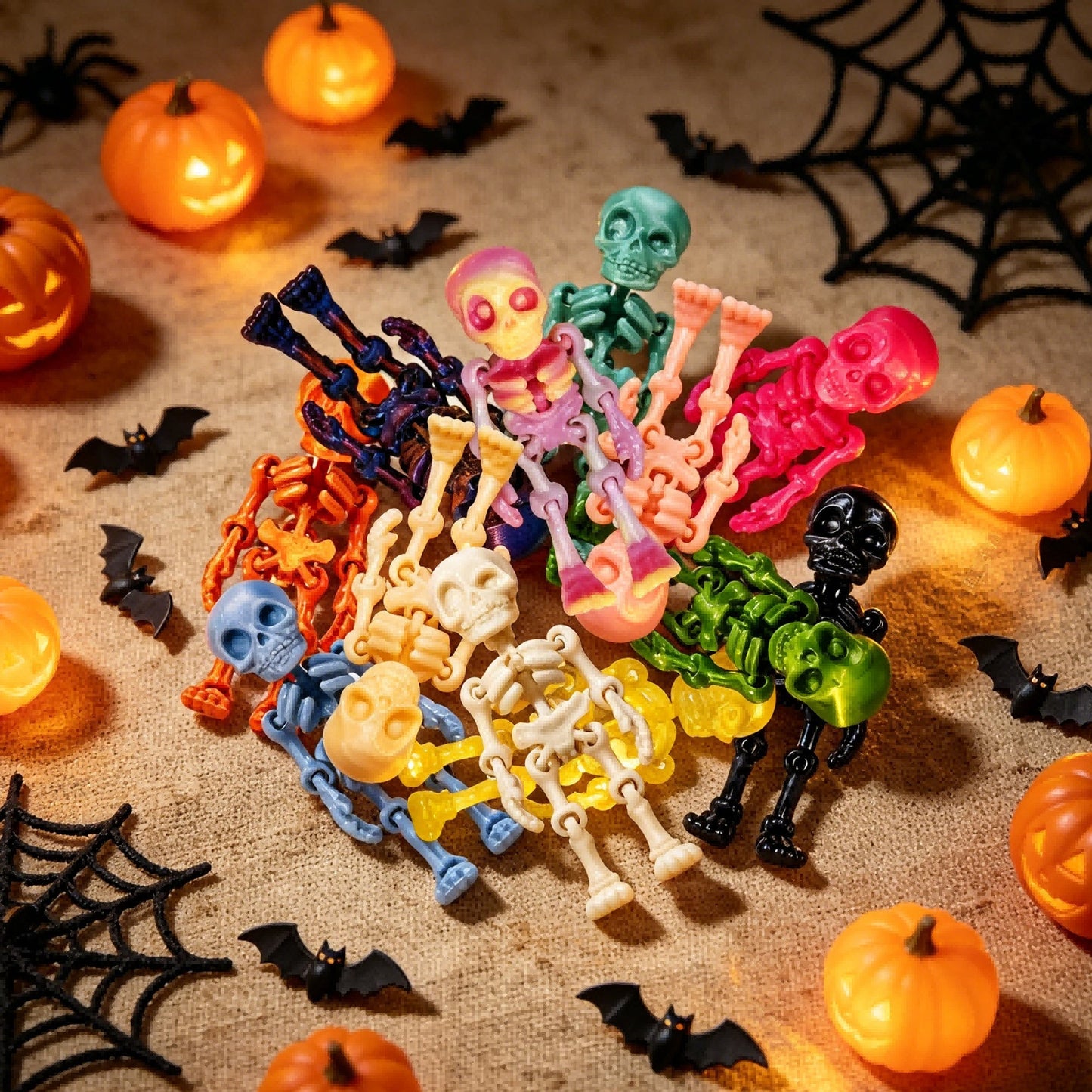 30PCS 3D Printed Mini Skeleton Decorations Articulated Halloween Party Desk Decor