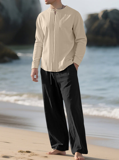 Buttoned Long Sleeve Robe And Straight-leg Pants Mens Suit