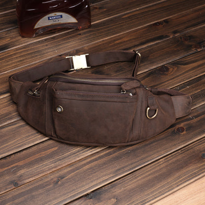Full-Grain Leather Large-Capacity Sports Crossbody Chest Bag For Men