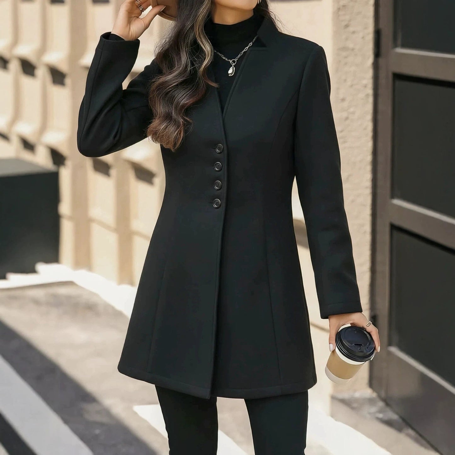Elegant Wool Stand-collar Trench Coat Mid-length Style For Women