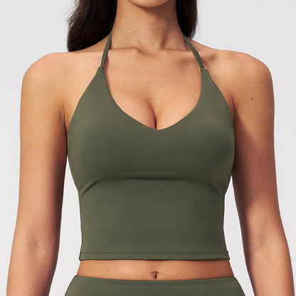 Womens Sports Tank Top With A Halterneck Design Built-in Padded Cups And A V-neckideal For Yoga