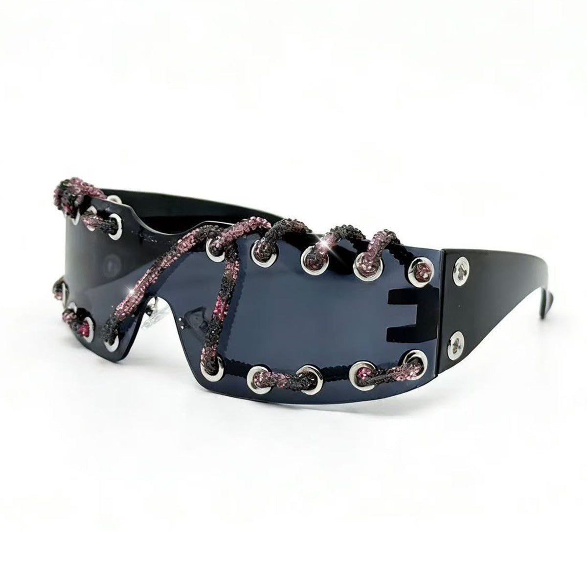 Sunglasses With Metal Ring Rivets Retro-futuristic Party Shades