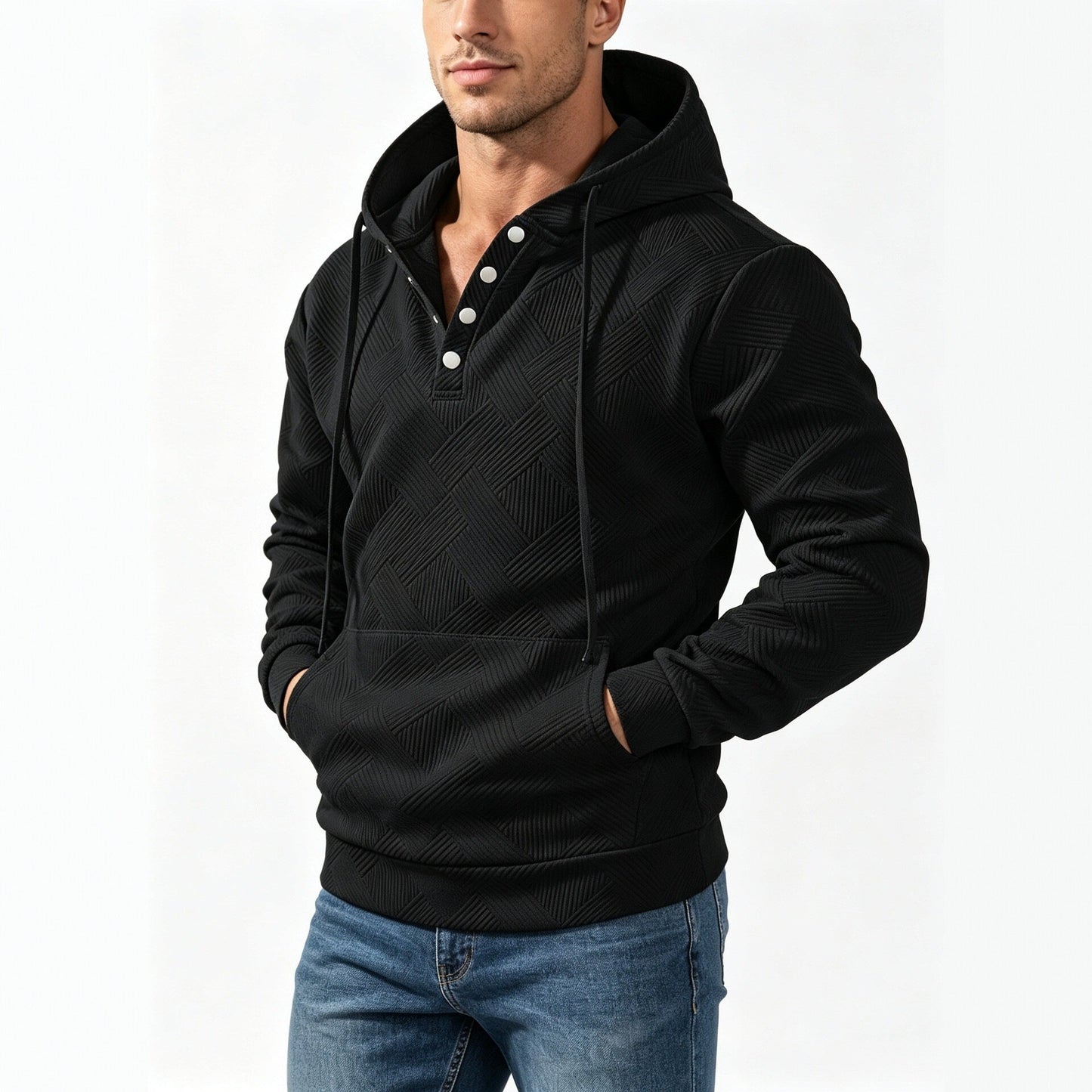 Mens Retro Long-Sleeve Hoodie Top