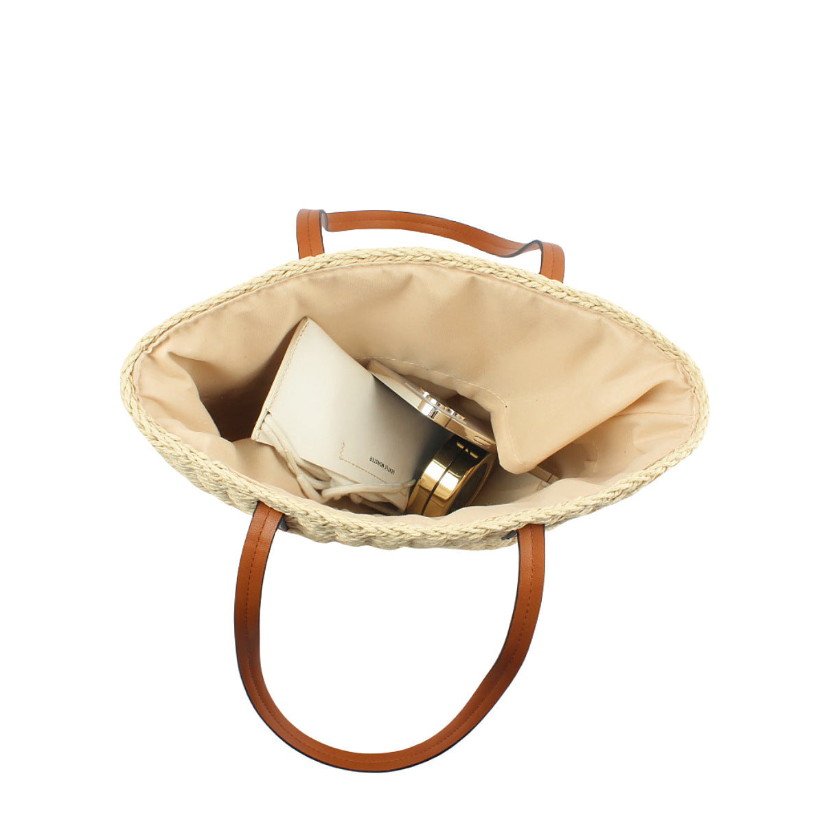 Large-Capacity Woven Solid-Color Tote Bag