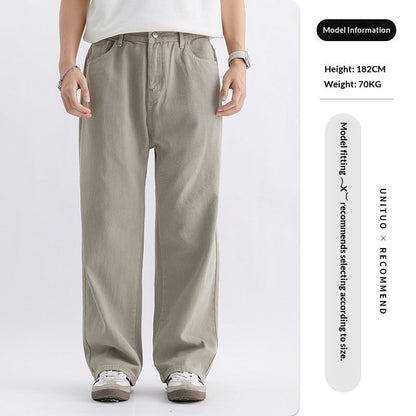 Casual American-style Retro Pure Cotton Workwear Pants Wide-leg For Men