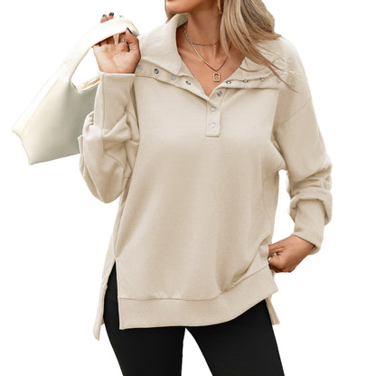 Solid-color Turtleneck Long-sleeve Relaxed-fit Casual Sweatshirt For Women