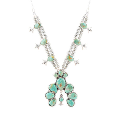 Squash Blossom Statement Blue Turquoise and Sterling Silver Necklace