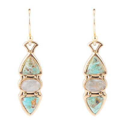 Blue Turquoise and Grey Labradorite Golden Drop Earrings