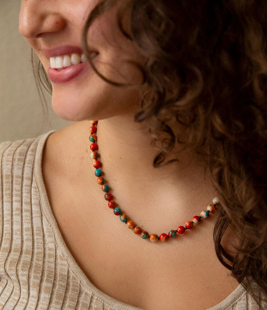 Immeasurable Multicolor Ocean Jade Golden Wrap Necklace