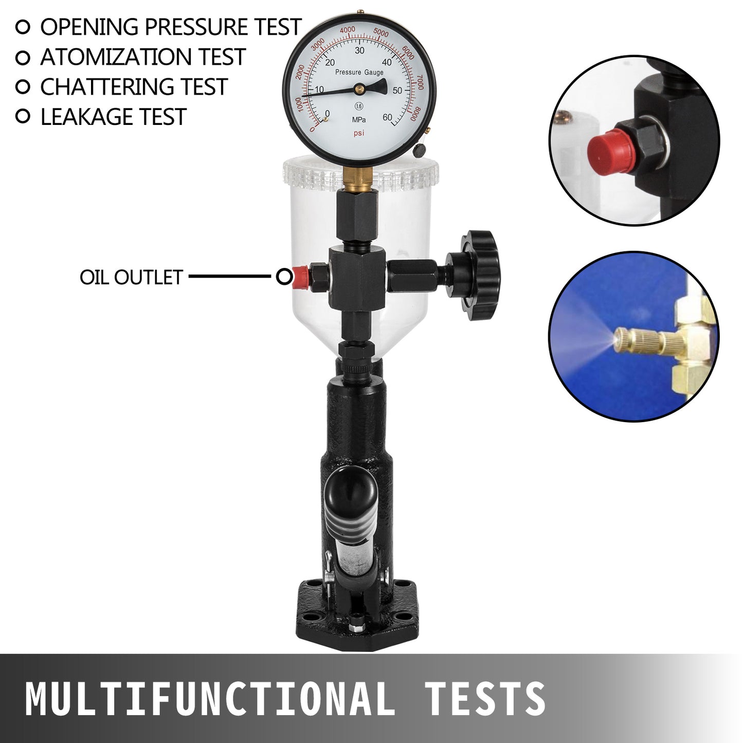 Diesel Injector Tester: Test Diesel Injector Nozzle Pop Pressure with 6000PSI Dual Scale Gauge