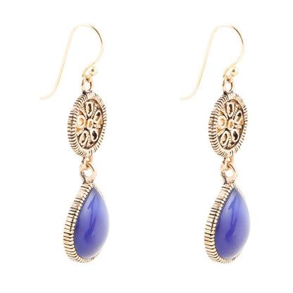 Lace Blue Agate Drop Golden Earrings