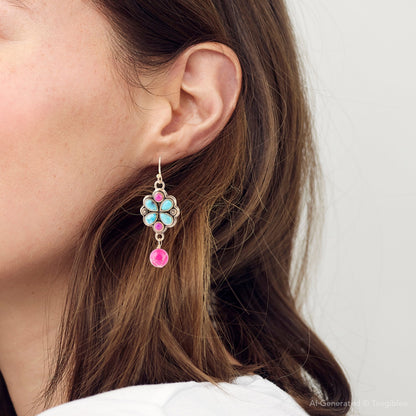 Legacy Pink Agate Golden Drop Earrings