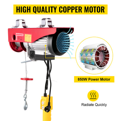 880 lbs / 400 kg Portable Electric Hoist Crane: Garage Winch with Wired Remote & Limit Switch