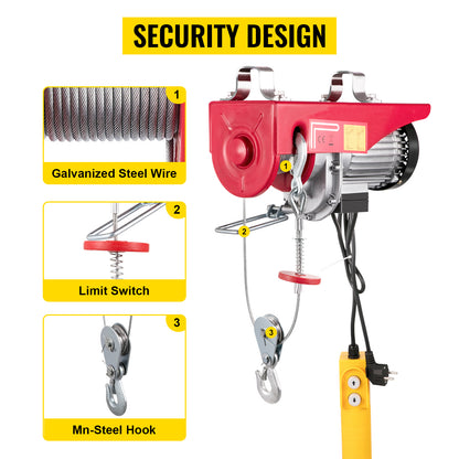 880 lbs / 400 kg Portable Electric Hoist Crane: Garage Winch with Wired Remote & Limit Switch