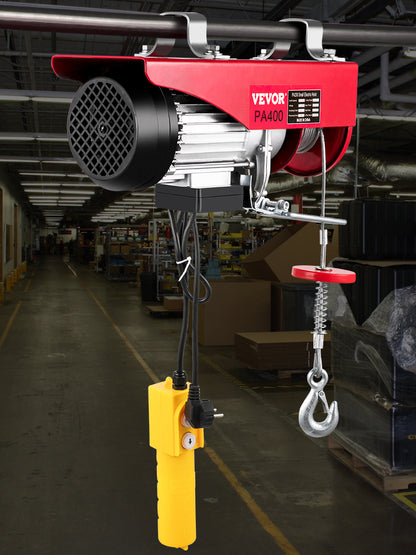 880 lbs / 400 kg Portable Electric Hoist Crane: Garage Winch with Wired Remote & Limit Switch