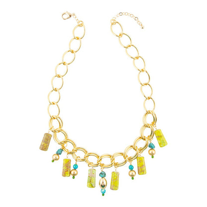 Lime Green Jasper Charm Golden Necklace