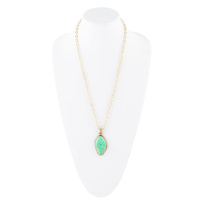 Lime Green Turquoise Boulder Golden Pendant Necklace