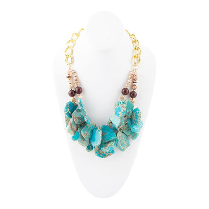 Lucia Blue Jasper and Fire Agate Golden Strand Necklace