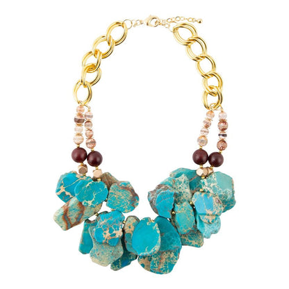 Lucia Blue Jasper and Fire Agate Golden Strand Necklace