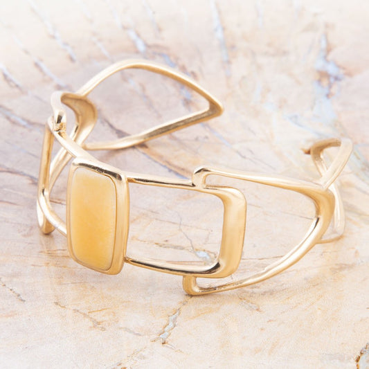 Luster Yellow Agate and Golden Cuff Bracelet