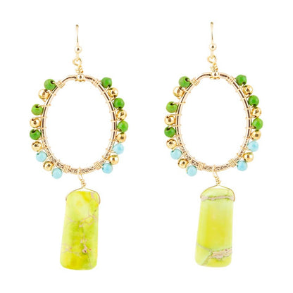 Margarita Green Jasper Golden Drop Earrings