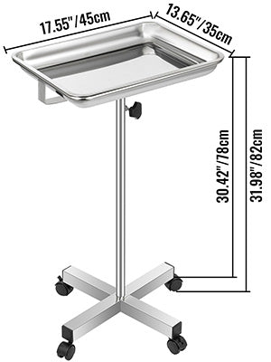 Mobile Mayo Stand: Adjustable Height Tray with Omnidirectional Wheels for Home Equipment, Personal Care, and Laboratory Use (32-51 Inch)
