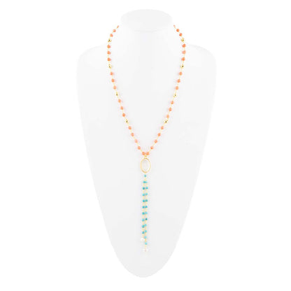 Multi Stone Orange Coral Golden Y-Neck