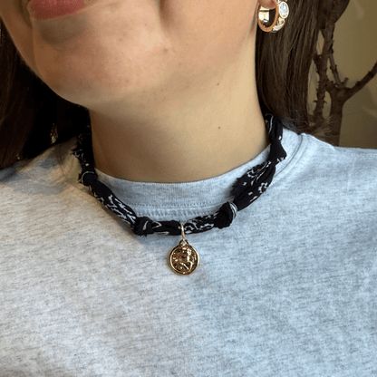 Navy Bandana Charm Necklace