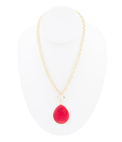 Red Jade Teardrop Golden Chain Necklace