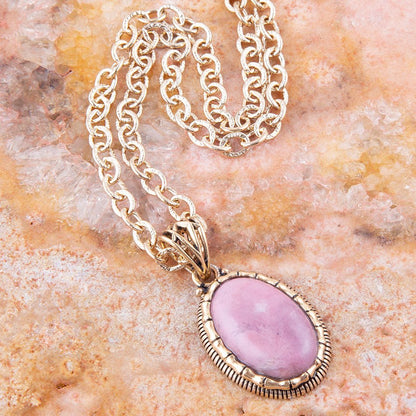 Rhodonite and Bronze Pendant Necklace