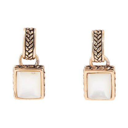 Roped White Mother of Pearl Golden Post Earrings