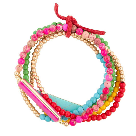 Serape Multi Stone Stretch Bracelet Set