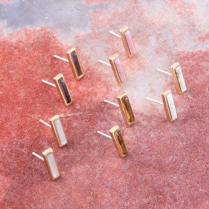 Short Linear Amethyst and Bronze Stud