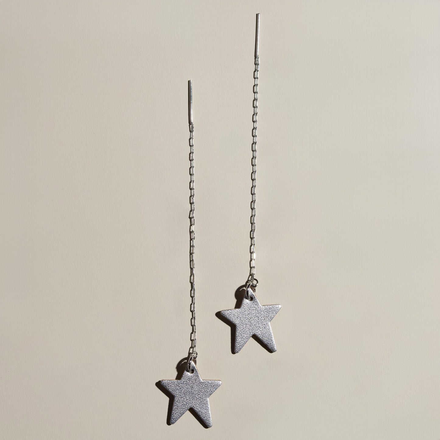 Silver Satin Delta Star Threader Earrings