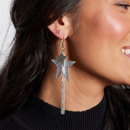 Silver Satin  Zeppelin Star Fringe Earrings