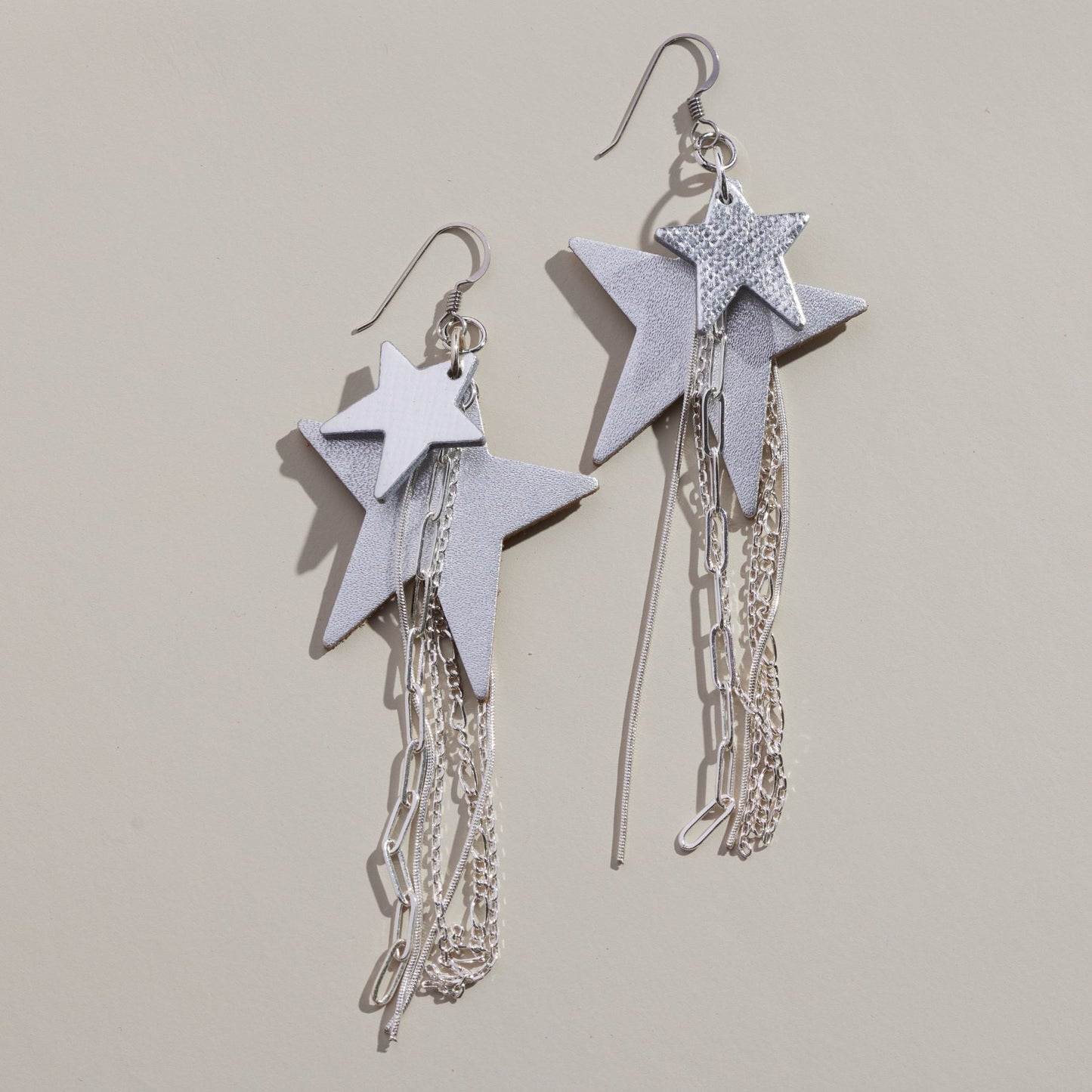 Silver Satin  Zeppelin Star Fringe Earrings