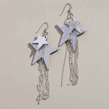 Silver Satin  Zeppelin Star Fringe Earrings
