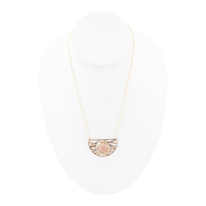 Terra Pink Peach Moonstone and Golden Bronze Necklace